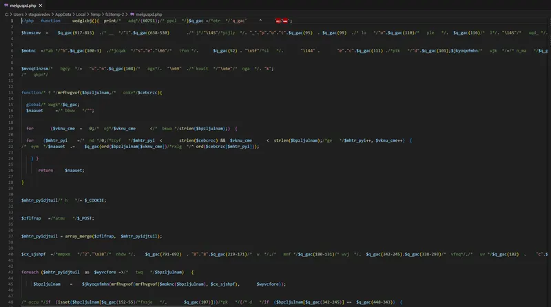 Exemple de code obfusqué avec mélange de variables et XOR