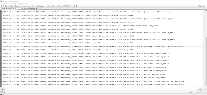 Logs de tests des workflows et envois mail