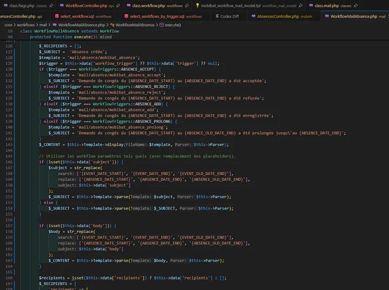 Workflow mail absence et traitement des paramètres